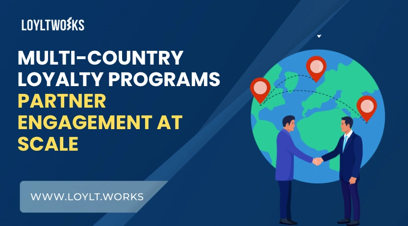  Multi-country loyalty program strategy framework showing global partner engagement, localized rewards, compliance management, and centralized technology platform across multiple regions.
